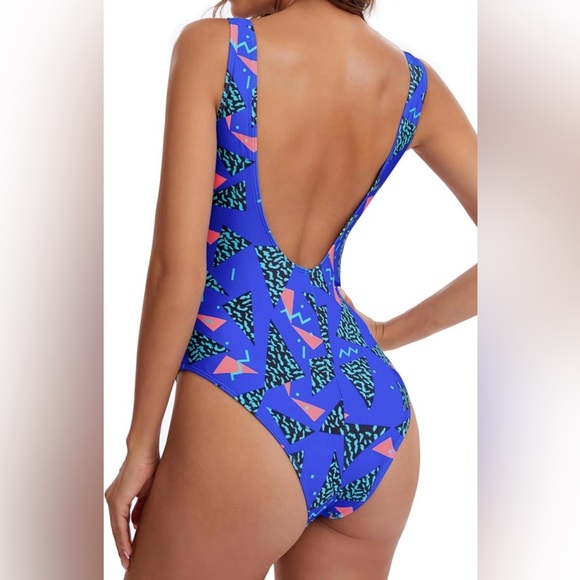 MIAIULIA Women's Retro 80s/90s Inspired High Cut Low Back One Piece Swim Small - Picture 2 of 6